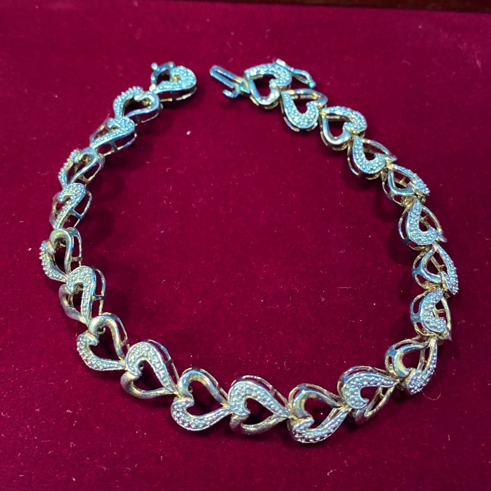 Gold Tone Sterling Silver Heart Bracelet Cute
